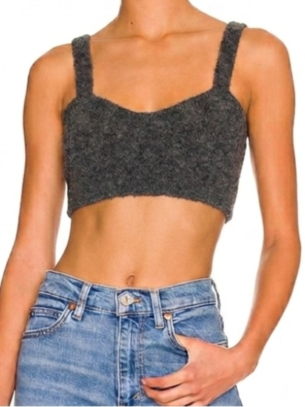 Zara grey sweetheart neck crop knit cami